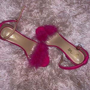 Hot pink fuzzy heels
